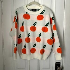 Cider Orange Pattern Knit Sweater Oversized Medium